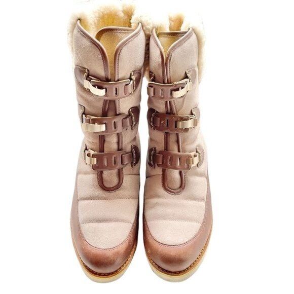 Cole Haan Lania Winter Boots Waterproof Shearling Clasp Leather Nike Air Size 9B - Picture 2 of 14